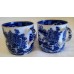 SPODE COPELAND BLUE & WHITE TWO TEMPLES II BROSELEY WILLOW PATTERN PAIR OF COFFEE CUPS & SAUCERS 
